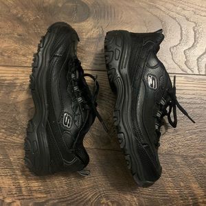 Skechers Black Leather Anti-Slip Wide Work Shoe